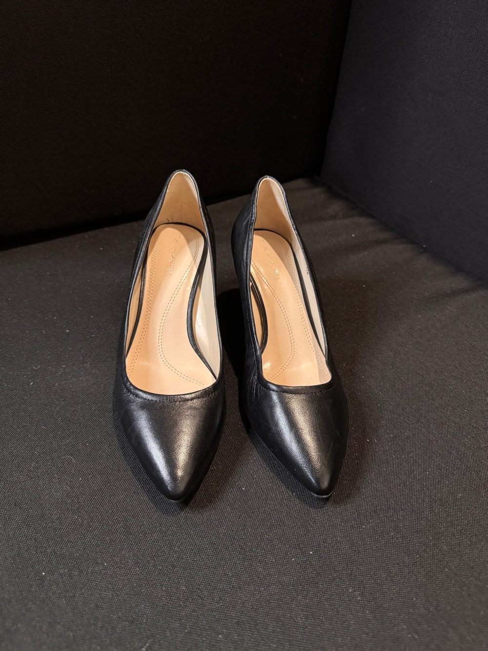 Tahari Black Pointed-Toe Leather Pumps
